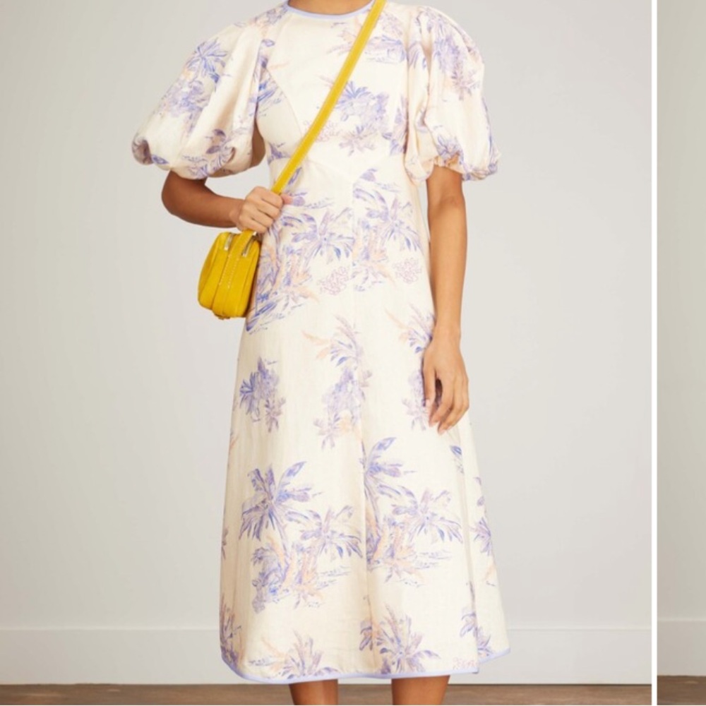 Zimmermann Linen Day Pearl Palm Toile Print Puff Sleeve Dress